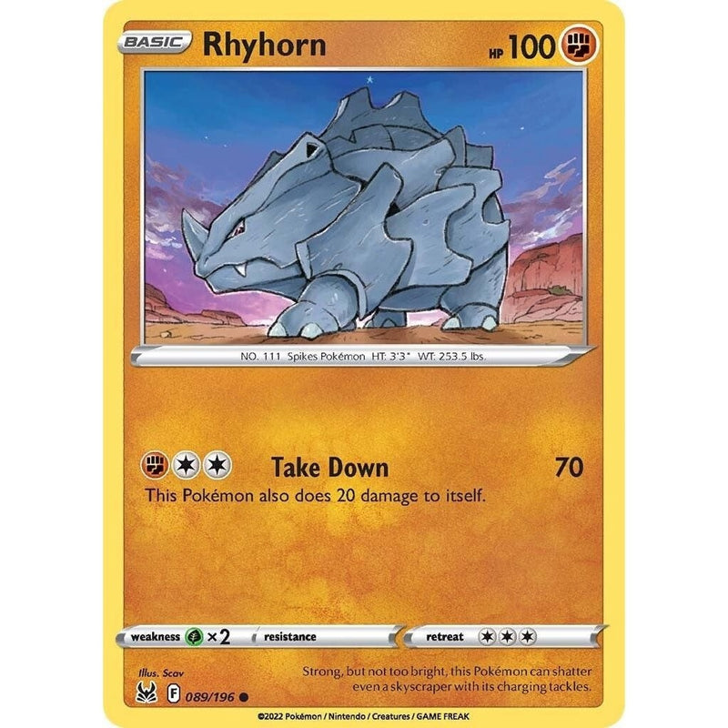 Rhyhorn - 089/196 Common Pokémon card from Lost Origin, Near Mint Normal