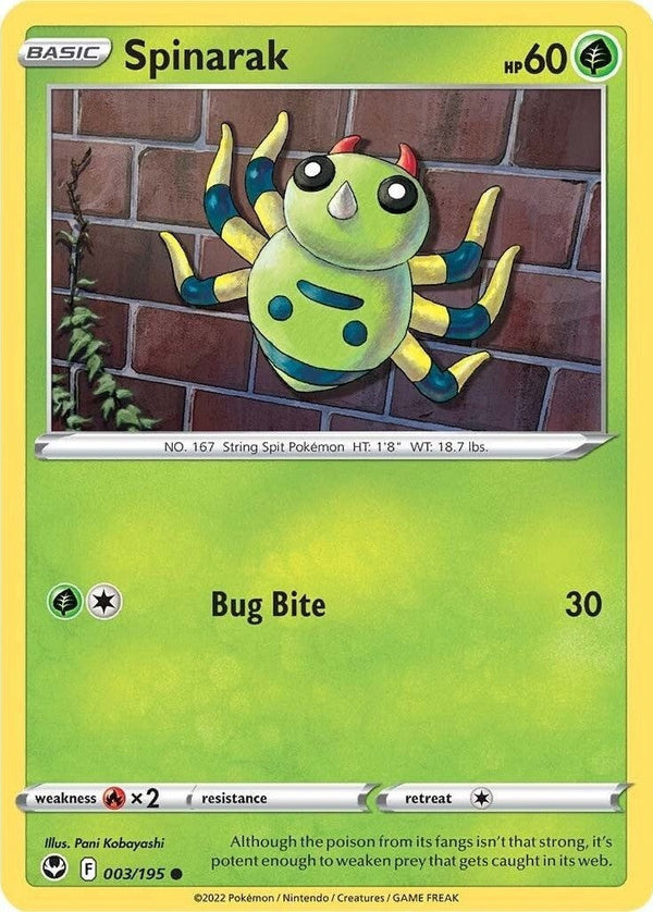 Spinarak - 003/195 Common Pokémon card from Silver Tempest, Near Mint Normal