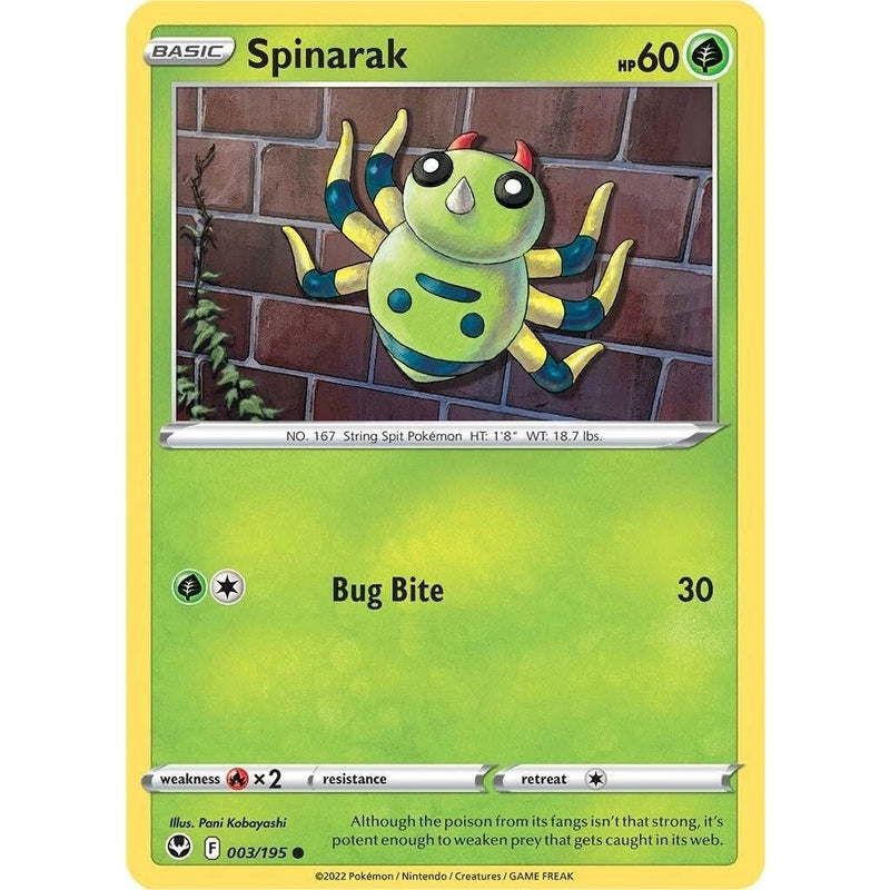 Spinarak - 003/195 Common Pokémon card from Silver Tempest, Near Mint Normal