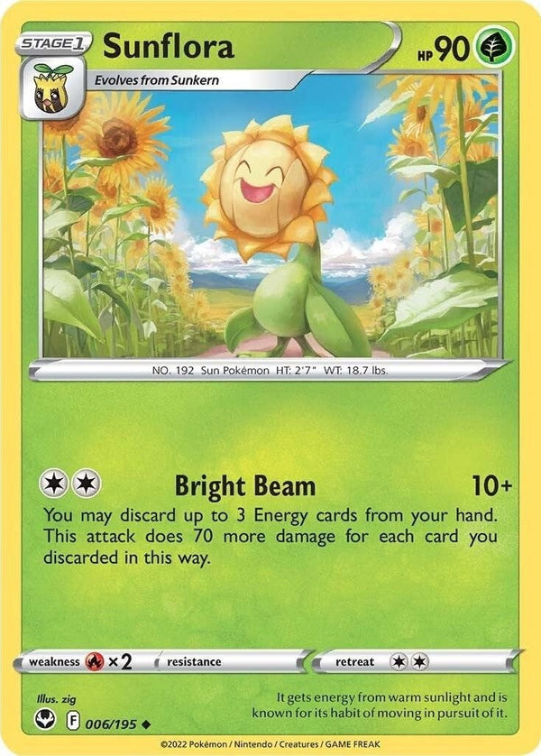 Sunflora - 006/195 Uncommon Pokémon card from Silver Tempest, Near Mint Reverse Holofoil
