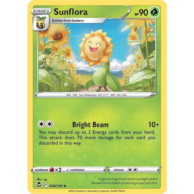 Sunflora - 006/195 Uncommon Pokémon card from Silver Tempest, Near Mint Reverse Holofoil