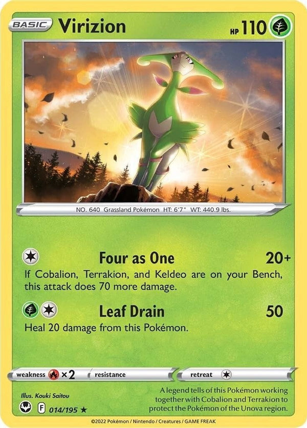 Virizion - 014/195 Rare Pokémon card from Silver Tempest, Near Mint Normal