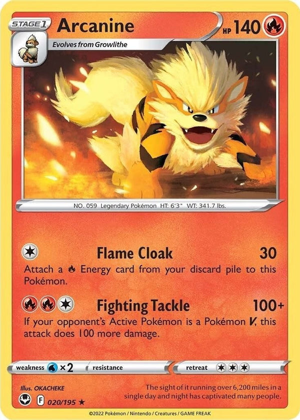 Arcanine - 020/195 Rare Pokémon card from Silver Tempest, Near Mint Normal