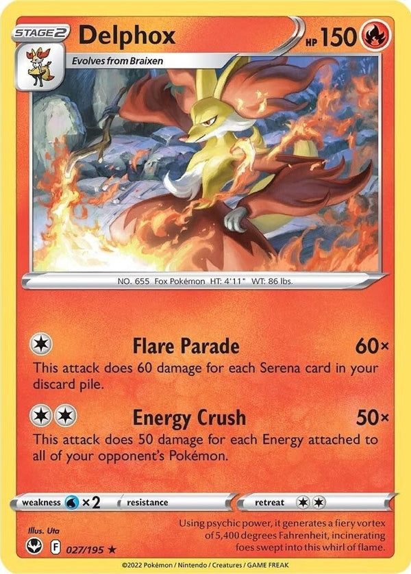 Delphox - 027/195 Rare Pokémon card from Silver Tempest, Near Mint Reverse Holofoil