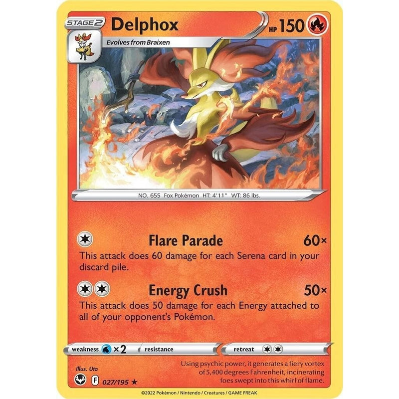 Delphox - 027/195 Rare Pokémon card from Silver Tempest, Near Mint Reverse Holofoil