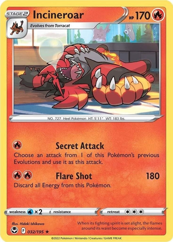 Incineroar - 032/195 Rare Pokémon card from Silver Tempest, Near Mint Normal