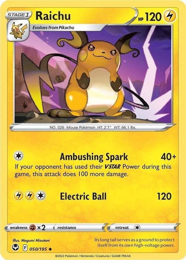 Raichu - 050/195 Uncommon Pokémon card from Silver Tempest, Near Mint Normal