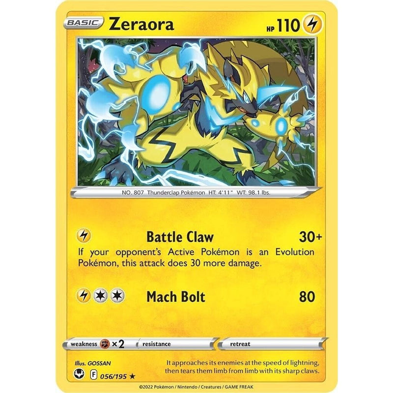 Zeraora - 056/195 Rare Pokémon card from Silver Tempest, Near Mint Normal