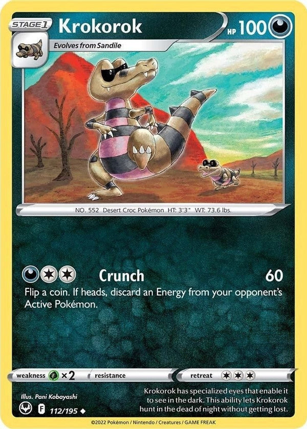 Krokorok - 112/195 Uncommon Pokémon card from Silver Tempest, Near Mint Reverse Holofoil