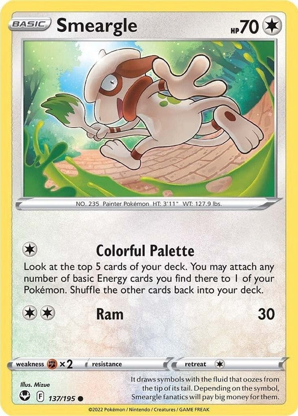 Smeargle - 137/195 Common Pokémon card from Silver Tempest, Near Mint Normal