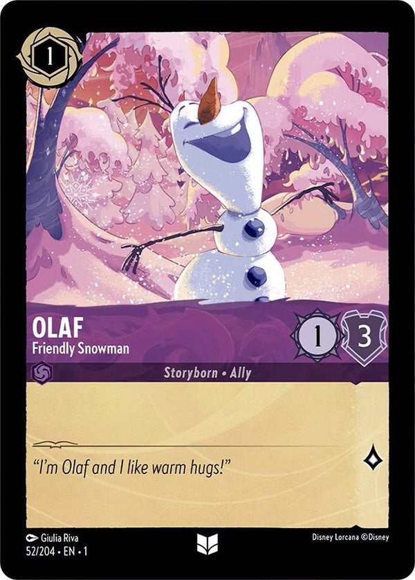 Olaf - Friendly Snowman - 52/204 Uncommon Disney Lorcana card from The First Chapter, Near Mint Normal