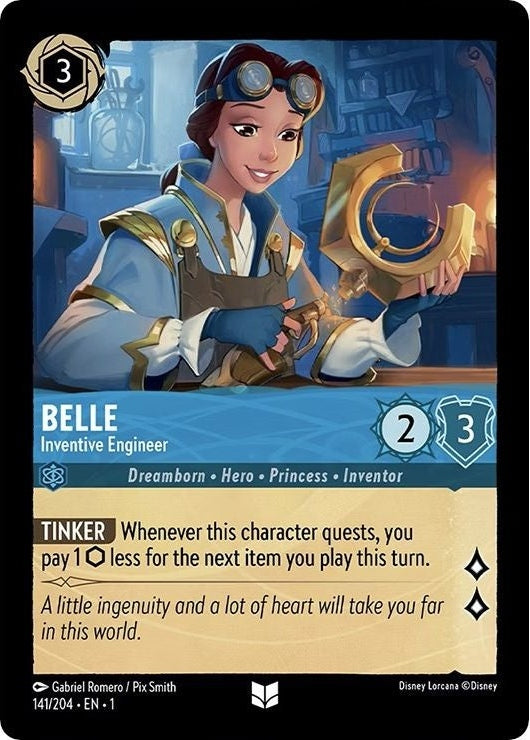 Belle - Inventive Engineer - 141/204 Uncommon Disney Lorcana card from The First Chapter, Near Mint Normal