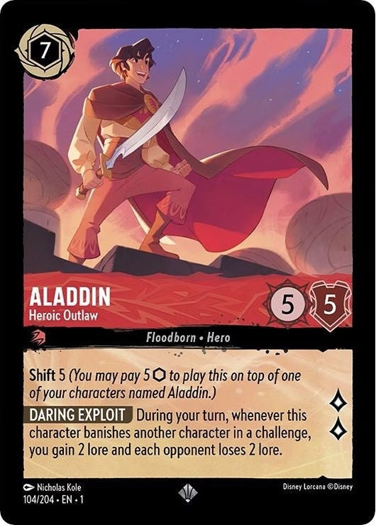 Aladdin - Heroic Outlaw - 104/204 Super Rare Disney Lorcana card from The First Chapter, Near Mint Cold Foil