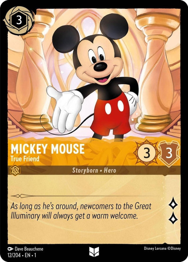 Mickey Mouse - True Friend - 12/204 Uncommon Disney Lorcana card from The First Chapter, Near Mint Normal