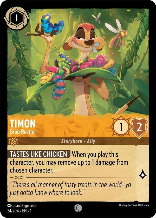 Timon - Grub Rustler - 24/204 Common Disney Lorcana card from The First Chapter, Near Mint Normal