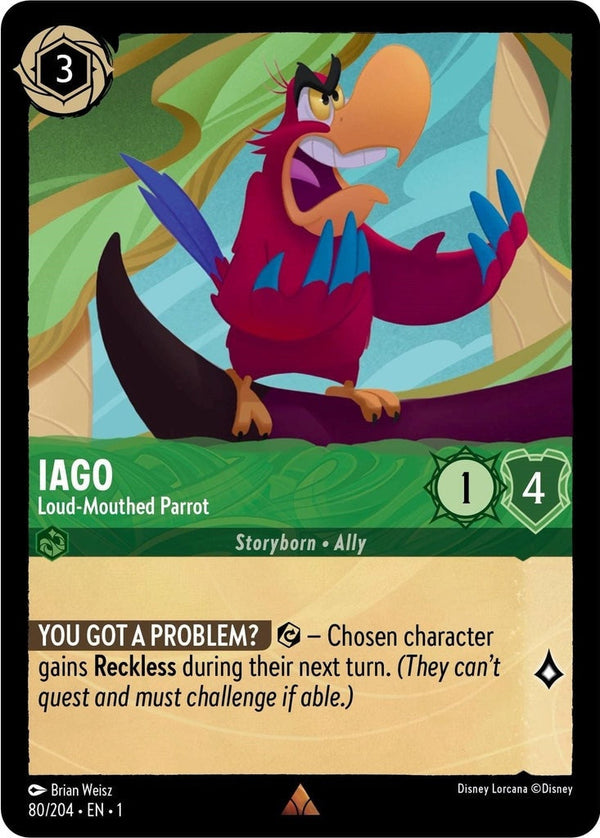 Iago - Loud-Mouthed Parrot - 80/204 Rare Disney Lorcana card from The First Chapter, Near Mint Normal