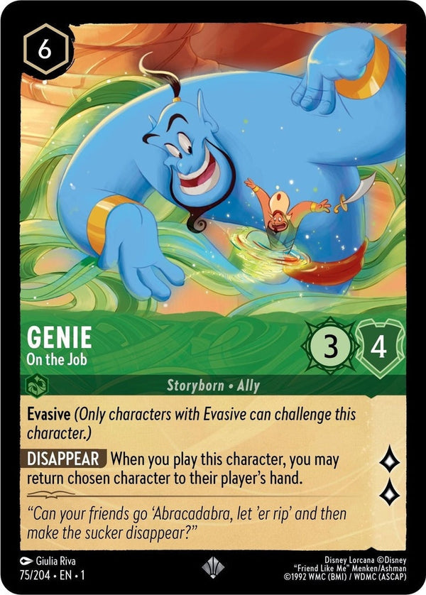 Genie - On the Job - 75/204 Super Rare Disney Lorcana card from The First Chapter, Near Mint Normal