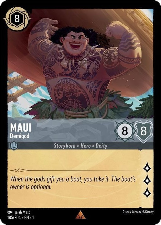 Maui - Demigod - 185/204 Rare Disney Lorcana card from The First Chapter, Near Mint Normal
