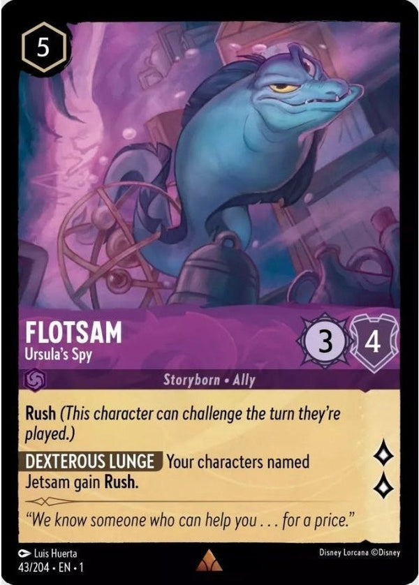 Flotsam - Ursula's Spy - 43/204 Rare Disney Lorcana card from The First Chapter, Near Mint Normal