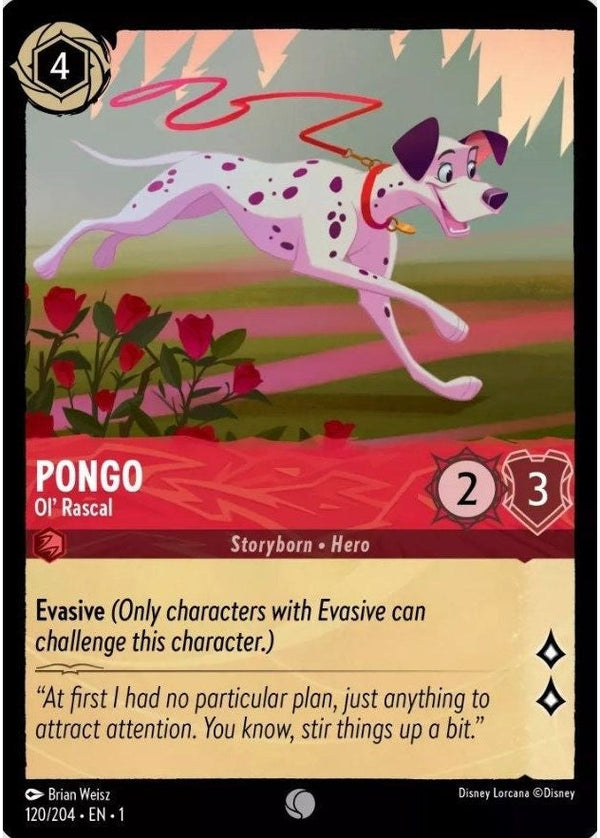 Pongo - Ol' Rascal - 120/204 Common Disney Lorcana card from The First Chapter, Near Mint Normal