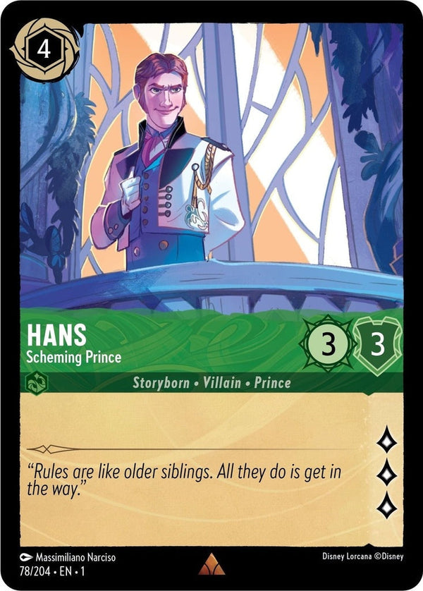 Hans - Scheming Prince - 78/204 Rare Disney Lorcana card from The First Chapter, Near Mint Normal