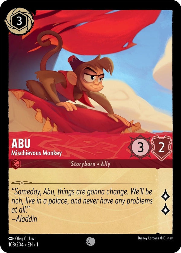 Abu - Mischievous Monkey - 103/204 Common Disney Lorcana card from The First Chapter, Near Mint Normal