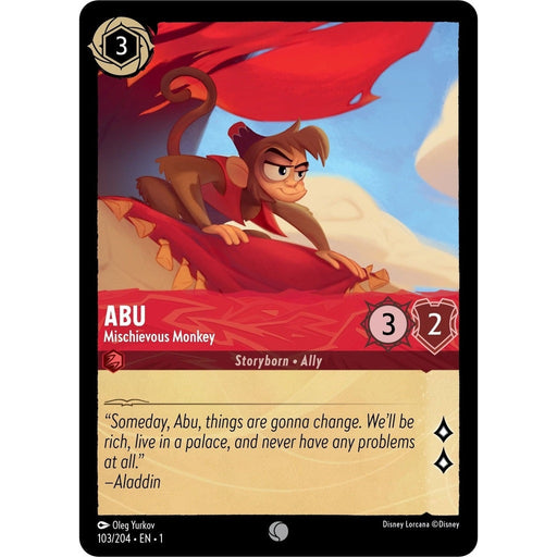 Abu - Mischievous Monkey - 103/204 Common Disney Lorcana card from The First Chapter, Near Mint Normal