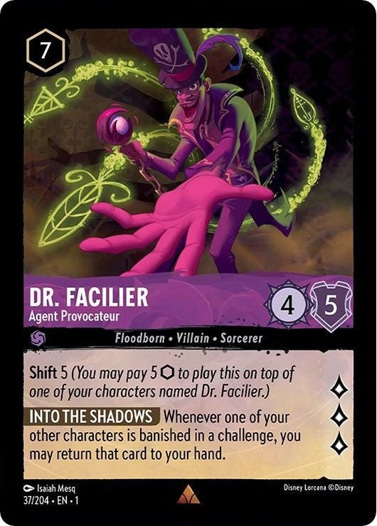 Dr. Facilier - Agent Provocateur - 37/204 Rare Disney Lorcana card from The First Chapter, Near Mint Normal