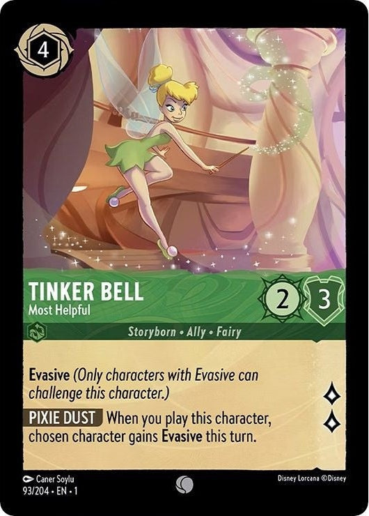 Tinker Bell - Most Helpful - 93/204 Common Disney Lorcana card from The First Chapter, Near Mint Cold Foil