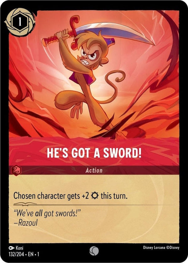 He's Got A Sword! - 132/204 Common Disney Lorcana card from The First Chapter, Near Mint Cold Foil