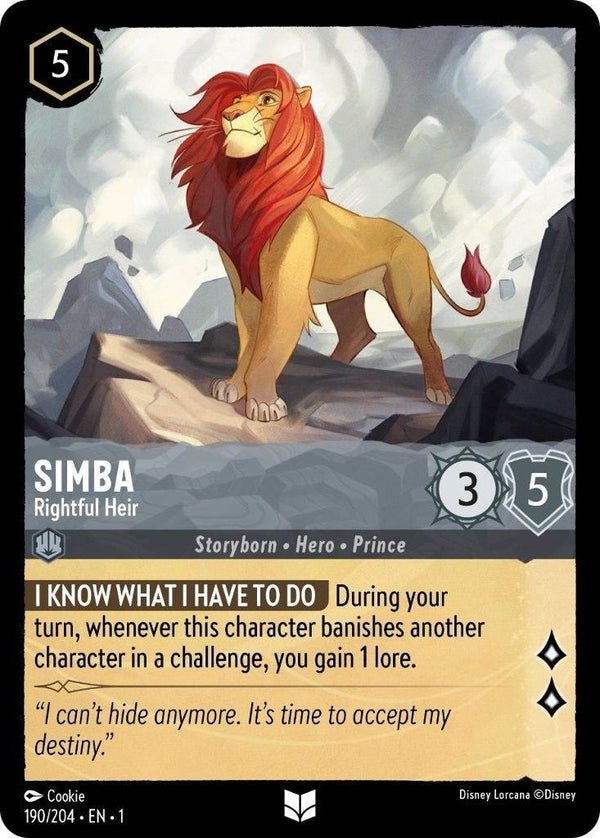 Simba - Rightful Heir - 190/204 Uncommon Disney Lorcana card from The First Chapter, Near Mint Normal