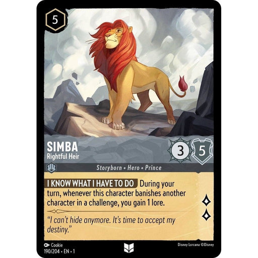Simba - Rightful Heir - 190/204 Uncommon Disney Lorcana card from The First Chapter, Near Mint Normal