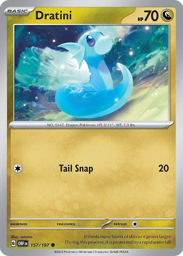 Dratini - 157/197 Common Pokémon card from Obsidian Flames, Near Mint Reverse Holofoil