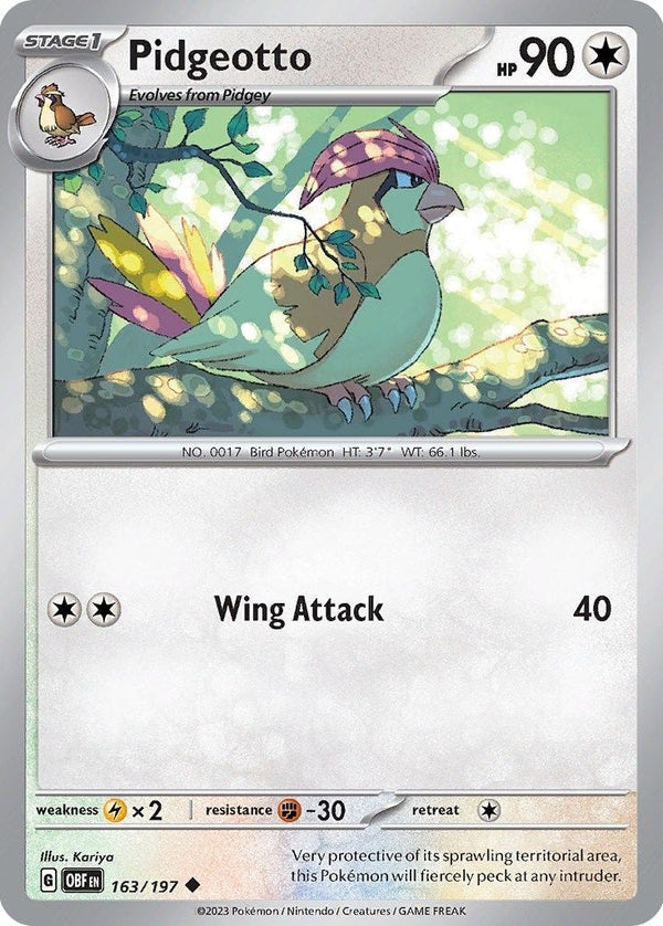 Pidgeotto - 163/197 Uncommon Pokémon card from Obsidian Flames, Near Mint Normal
