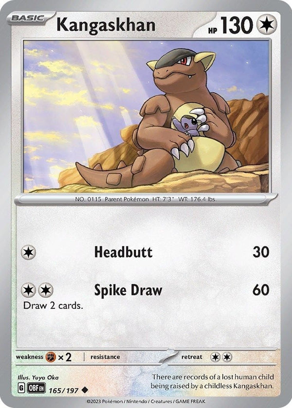 Kangaskhan - 165/197 Uncommon Pokémon card from Obsidian Flames, Near Mint Reverse Holofoil
