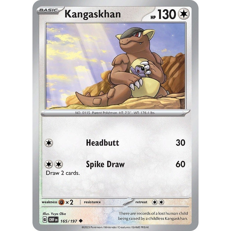 Kangaskhan - 165/197 Uncommon Pokémon card from Obsidian Flames, Near Mint Reverse Holofoil