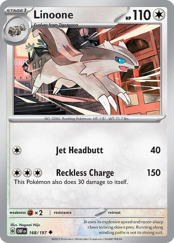 Linoone - 168/197 Uncommon Pokémon card from Obsidian Flames, Near Mint Normal