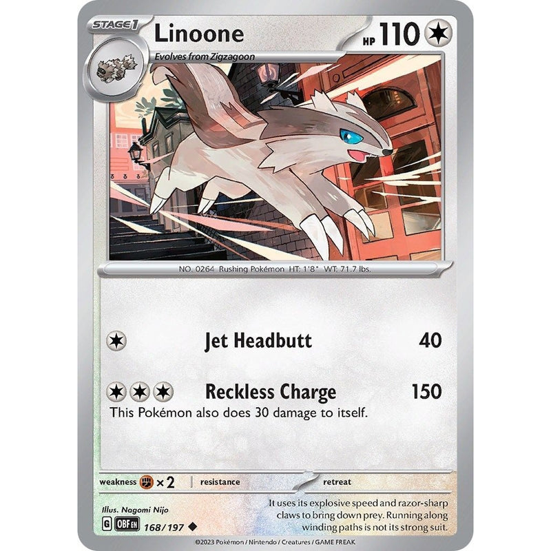 Linoone - 168/197 Uncommon Pokémon card from Obsidian Flames, Near Mint Normal