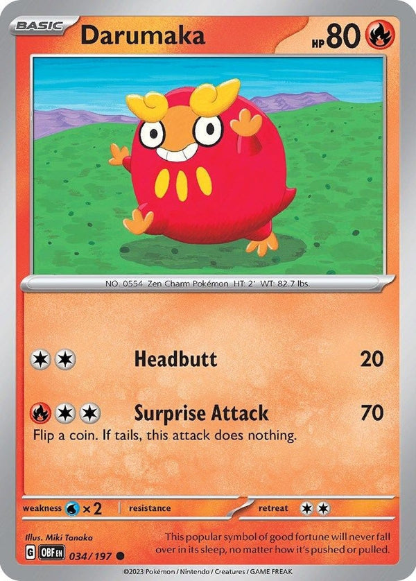 Darumaka - 034/197 Common Pokémon card from Obsidian Flames, Near Mint Normal