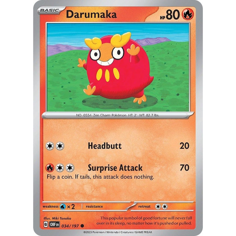 Darumaka - 034/197 Common Pokémon card from Obsidian Flames, Near Mint Normal