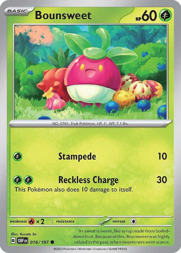 Bounsweet - 016/197 Common Pokémon card from Obsidian Flames, Near Mint Normal