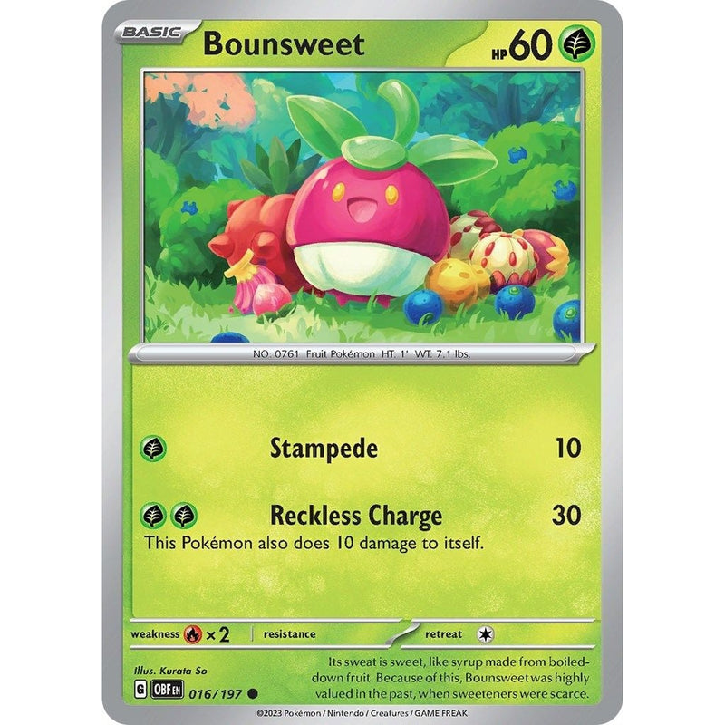 Bounsweet - 016/197 Common Pokémon card from Obsidian Flames, Near Mint Normal