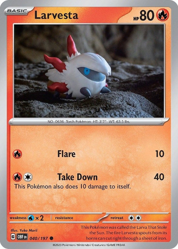 Larvesta - 040/197 Common Pokémon card from Obsidian Flames, Near Mint Normal