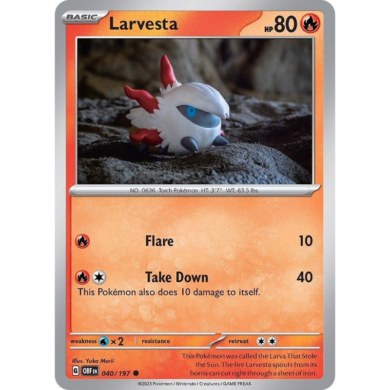 Larvesta - 040/197 Common Pokémon card from Obsidian Flames, Near Mint Normal