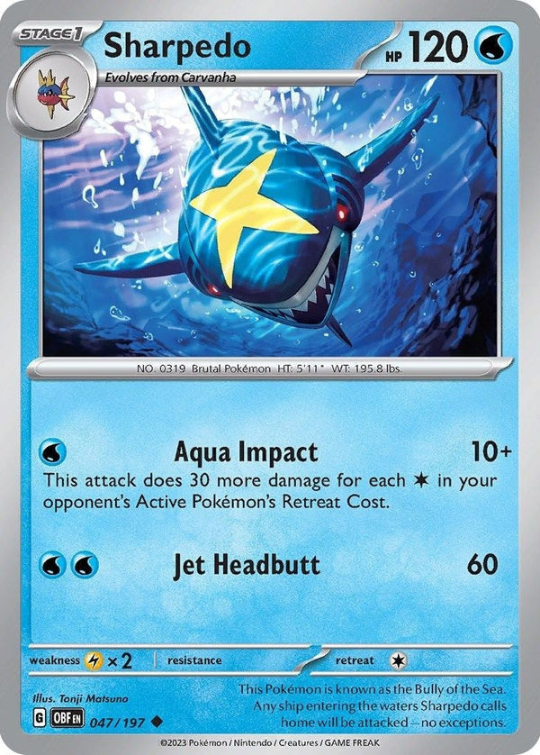 Sharpedo - 047/197 Uncommon Pokémon card from Obsidian Flames, Near Mint Normal