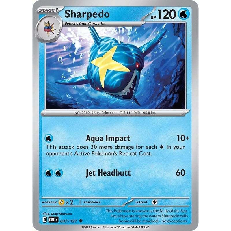 Sharpedo - 047/197 Uncommon Pokémon card from Obsidian Flames, Near Mint Normal