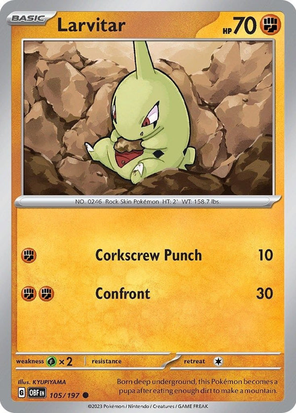 Larvitar - 105/197 Common Pokémon card from Obsidian Flames, Near Mint Normal