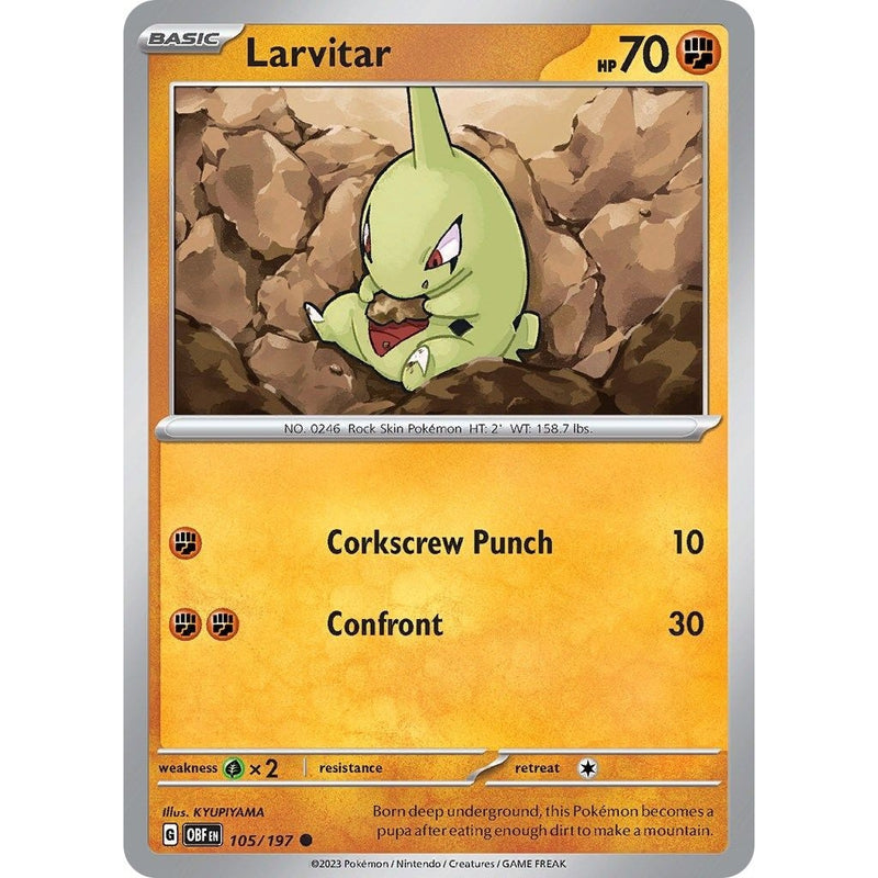 Larvitar - 105/197 Common Pokémon card from Obsidian Flames, Near Mint Normal