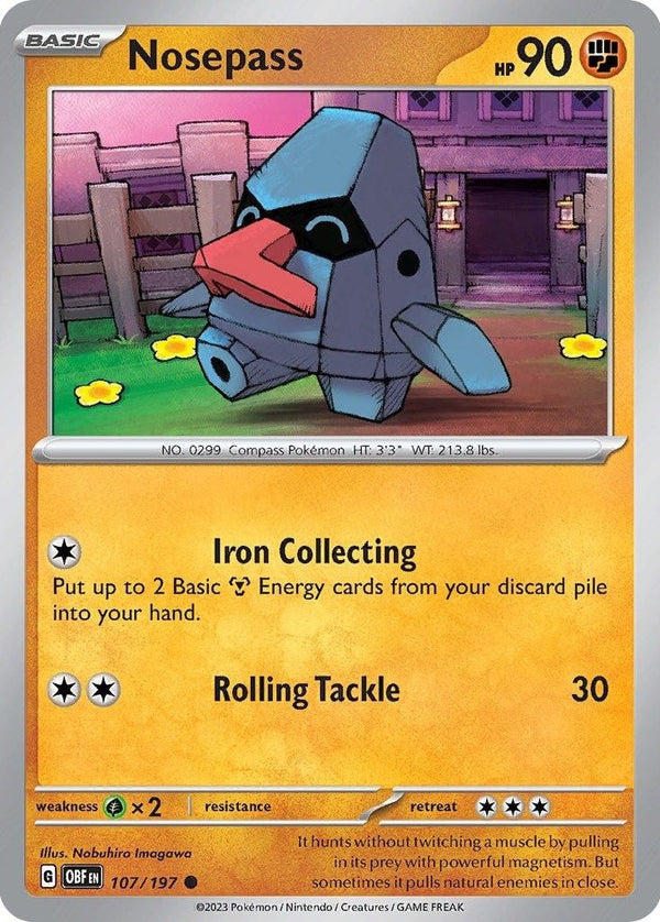Nosepass - 107/197 Common Pokémon card from Obsidian Flames, Near Mint Reverse Holofoil
