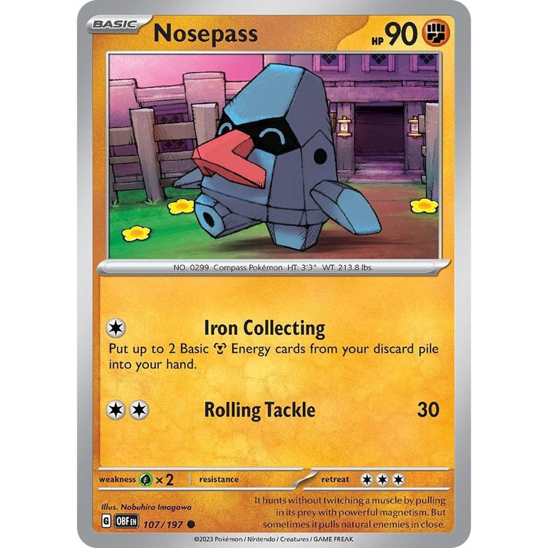Nosepass - 107/197 Common Pokémon card from Obsidian Flames, Near Mint Reverse Holofoil